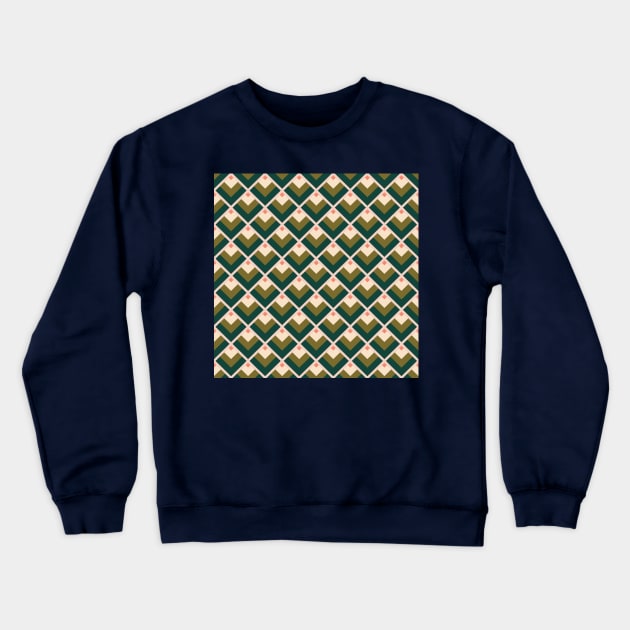 Olive Green Vintage Diamonds Crewneck Sweatshirt by Carolina Díaz